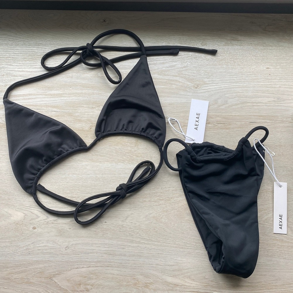 AEXAE Triangle Bikini Set Top Small Bottoms XS Black High Cut Two Piece Swim